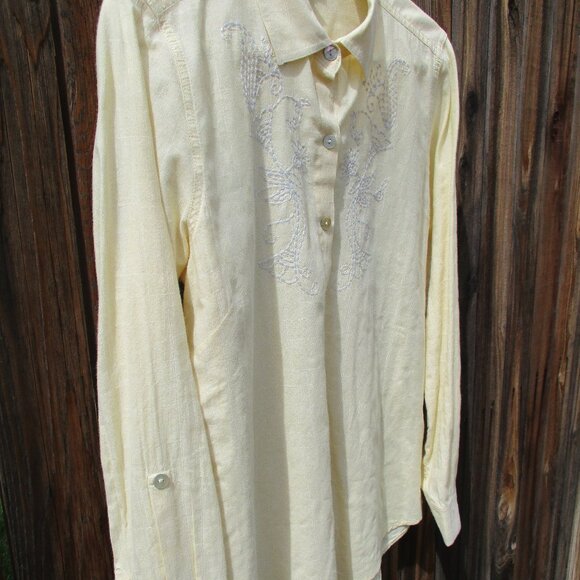 NOMADIC TRADERS Embroidered Long Sleeve Shirt Pastel Yellow Blouse Size M - Picture 6 of 9